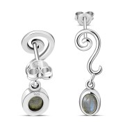 Swirling Ethnic Dangling Drop Stud Silver Earrings w/ Labradorite Stone - e166